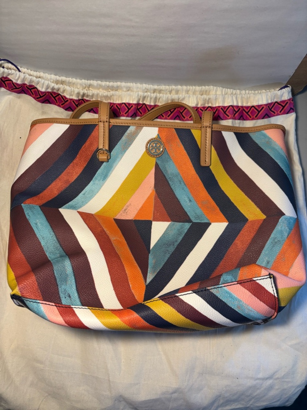 Tory Burch Kerrington Square Tote Bag Diamond Combo With Dust Bag